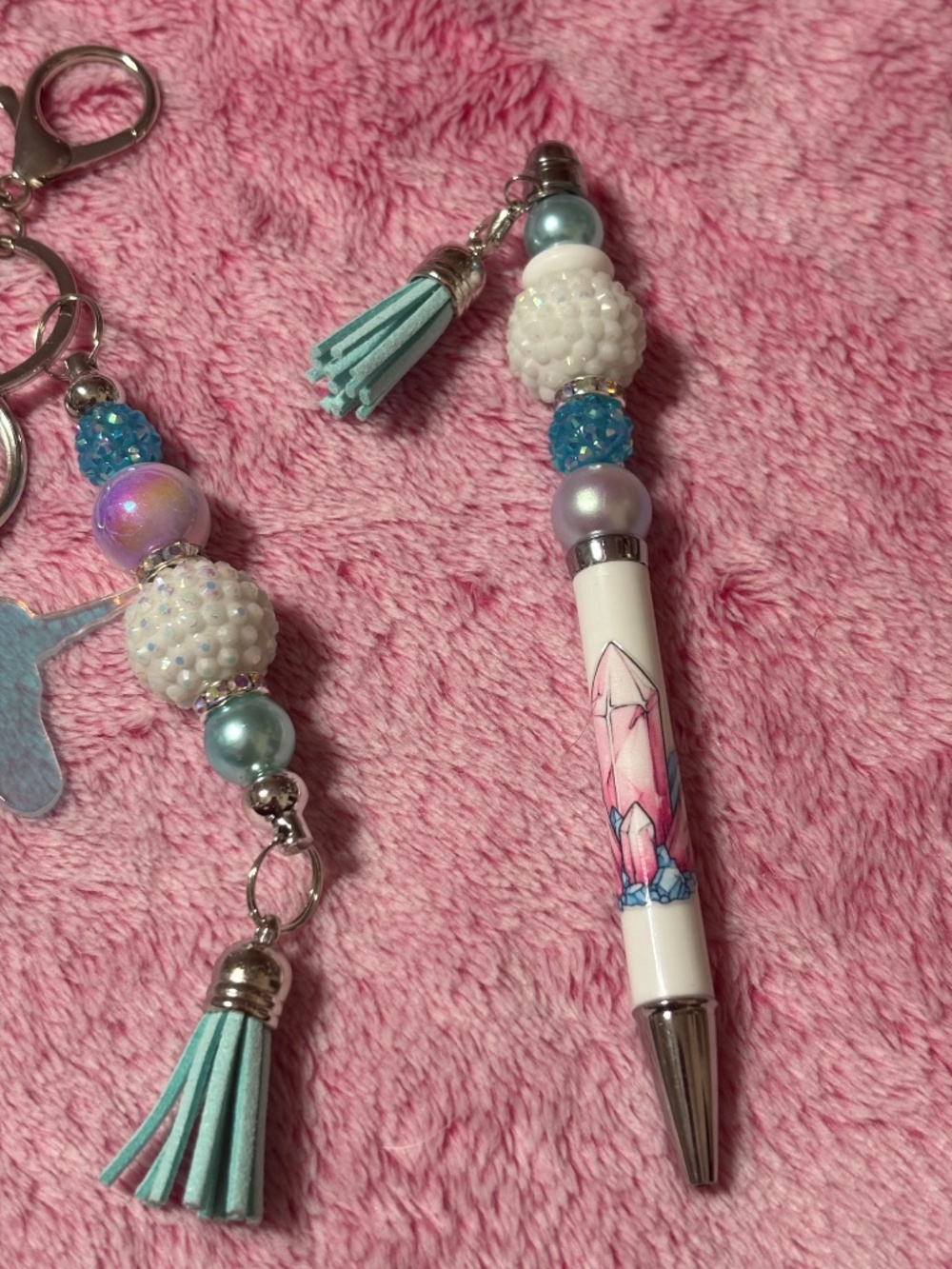 Angelite Bracelet Unicorn Keychain Inspirational Message & Handmade Beaded Pen - Picture 4 of 5
